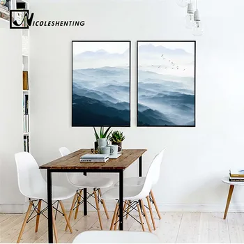 Ceață, Peisaj Montan de Perete de Arta Canvas Postere Stil Nordic Printuri, Picturi pe Perete Poza pentru Living Decor Acasă