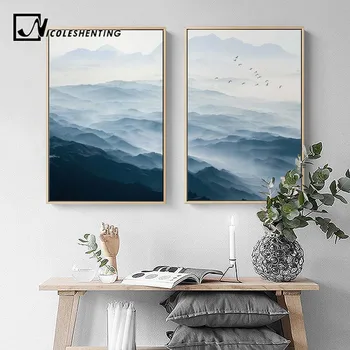 Ceață, Peisaj Montan de Perete de Arta Canvas Postere Stil Nordic Printuri, Picturi pe Perete Poza pentru Living Decor Acasă