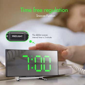 Cel mai bun Ceas cu Alarmă Digitale, 7 Inch Curbat Estompat LED Ceas Digital pentru Copii Dormitor, Verde Număr Mare de Ceas, Lightweig