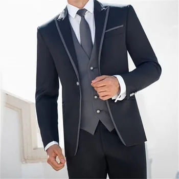 Cel mai bun-de vânzare de nunta pentru bărbați costum 3 piese (sacou + pantaloni + vesta + cravata) reverul mirelui smoching personalizate blazer