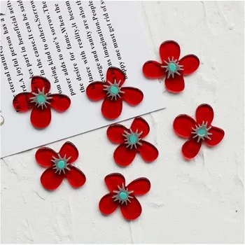 Cele mai noi 40pcs/lot 30mm roșu de imprimare de desene animate flori forma margele acrilice fără găuri diy bijuterii cercei/îmbrăcăminte accesorii