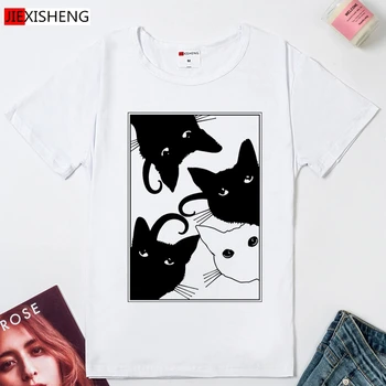 Cele mai noi Femei T shirt Desene animate Pisici în Diverse Stiluri de Imprimare Topuri Teuri Plus Dimensiune Maneca Scurta Harajuku T-shirt Doamnelor Tricou Alb