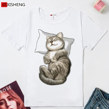 Cele mai noi Femei T shirt Desene animate Pisici în Diverse Stiluri de Imprimare Topuri Teuri Plus Dimensiune Maneca Scurta Harajuku T-shirt Doamnelor Tricou Alb