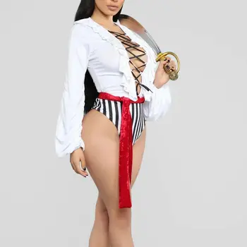 Cele Mai Noi Femeile Costum De Pirat Halloween Petrecere De Lux Volane Bandge Salopeta Carnaval De Performanță Pentru Adulti Pirat Costume Cosplay