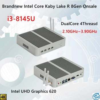 Cele mai noi Kaby Lake R 8Gen fără ventilator mini pc i3 8145U Intel UHD 620 win10 Dual Core 4 Fire DDR4 2400 2666 NUC