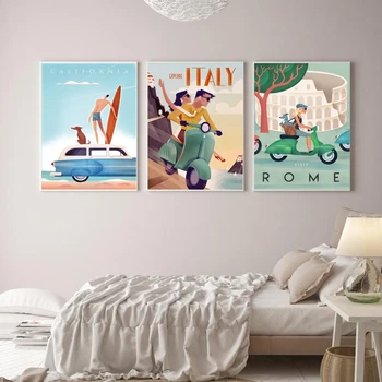 Celebrul World Travel Italia Island Roma Poster Serie Panza Pictura arta de Perete Postere si Printuri Imagini Pentru Living Decorul Camerei