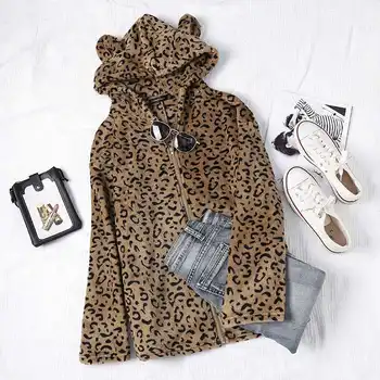 Celmia Cald Iarna Paltoane Femei Leopard De Imprimare Jachete Hanorace Liber Casual Cu Maneca Lunga Zip Hanorac Cu Teddy Haine Plus Dimensiunea Îmbrăcăminte