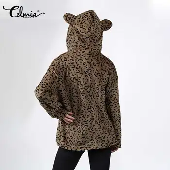 Celmia Cald Iarna Paltoane Femei Leopard De Imprimare Jachete Hanorace Liber Casual Cu Maneca Lunga Zip Hanorac Cu Teddy Haine Plus Dimensiunea Îmbrăcăminte