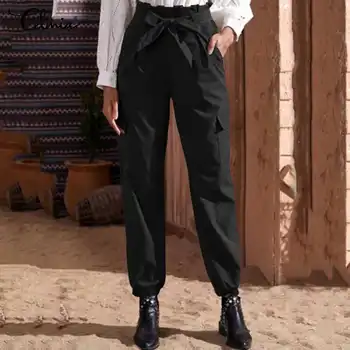 Celmia Femei De Înaltă Talie Pantaloni De Marfă 2021 Moda Vrac Harajuku Pantaloni Femei Pantaloni Buzunare Cu Centură Solidă Palazzo Streetwear