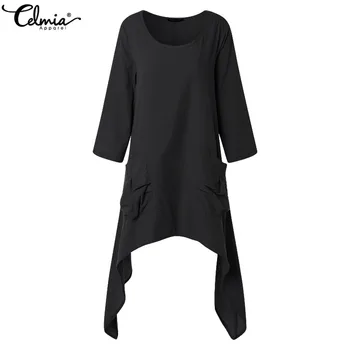 Celmia Plus Dimensiune Tunica Asimetric Topuri pentru Femei Vintage Bluze de Vară Jumătate Tricouri Casual cu Maneci Lung Liber Blusas Femininas