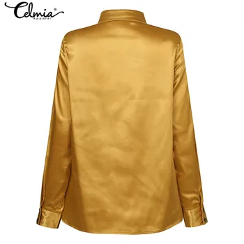 Celmia Tricou Femei 2021 Moda Sediul de Bază Tricouri Maneca Lunga Elegan Bluze din Satin 5XL Plus Dimensiunea Vrac Tunica Topuri Solid Blusas