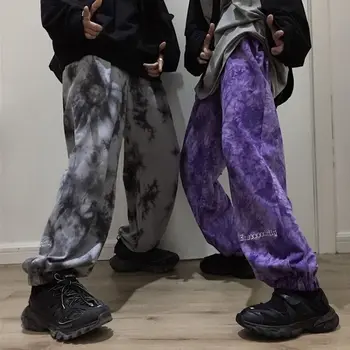Centura Elastica Vrac Harem Broderie Tie Dye Contrast Jogger Pant Femeile Omul Streetwear Coreean Harajuku Punk, Hip-Hop