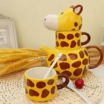 Cesti De Ceai Si Ceainic Set De 4 De Cafea Din Sticla Ceramica Giraffe Animal Cana De Creație Marca Pahar Iubitele Cu Capac Si Lingurita