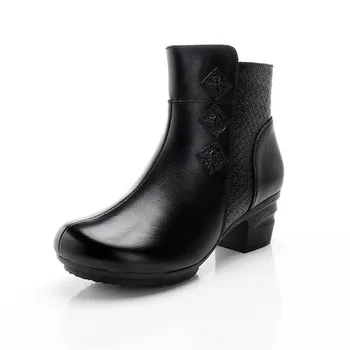 CEYANEAO Femei Piele naturala Model de Cizme Glezna Pantofi Manșetă Toc Gros Cizme pentru Femei Toamna Iarna pentru Femei de Moda Pantofi 2020mujer