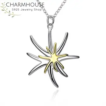 Charmhouse Argint 925 Coliere Pentru Femei Stele Pandantiv Floare & Colier De Link-Ul Lanț Cravată Collier Moda Jewerly