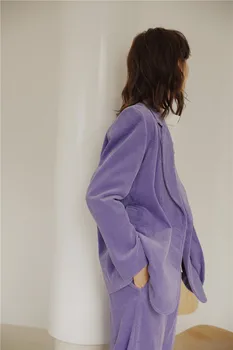 CHEERART Catifea Costume Femei Sacou Cu Pantaloni Mov 2 Seturi de Piese de Toamna 2020 Costum de Top Și Pantaloni de Moda coreeană