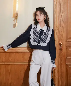 CHEERART Epocă coreean Bluza cu Maneca Lunga Zburli Butonul Up Guler Tricou Vrac Doamnelor Topuri Femme Toamna 2020 Femei de Îmbrăcăminte