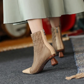 Chelsea Cizme Femei Pantofi De Piele Cu Toc Scurt Cizme A Subliniat Toe Tocuri Groase Glezna Cizme 2020 Toamna Iarna Pantofi Negri