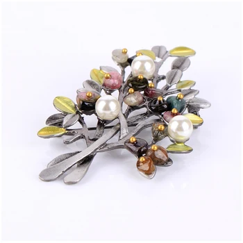 Chenlege moda floare broșe bijuterii piatra naturala retro copac brosa pentru femei pini catarama petrecere de nunta buchet vintage