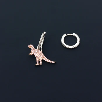 Cheny s925 argint nou dinozaur roz asimetrice cercei de sex feminin dulce și interesant temperament dinozaur roz cercei