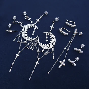 Cheny s925 argint septembrie noi perle naturale ciucure lung cruce de stele și luna cercei de moda de sex feminin design high-end