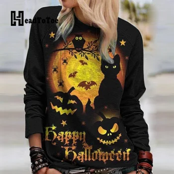 Chic Halloween Imprimare Vrac Casual, Jachete Femei, Cu Maneci Lungi Rotunde Gât Glugă Topuri