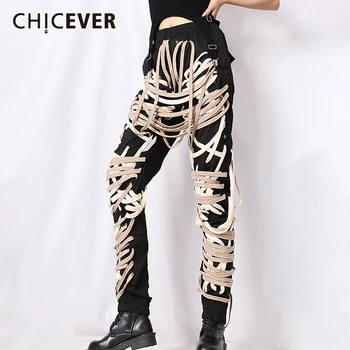 CHICEVER Mozaic Bandaj Pantaloni Pentru Femei Talie Mare Cruce Streetwear-a Lovit Culoarea Asimetrice, Pantaloni Harem 2020 Moda Haine Tide