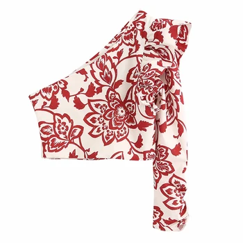CHICEVER Print Floral Două Bucata Set pentru Femei Guler Asimetric pe Un Umar Backless Tricouri Mozaic Volane Fusta Costum de sex Feminin Nou