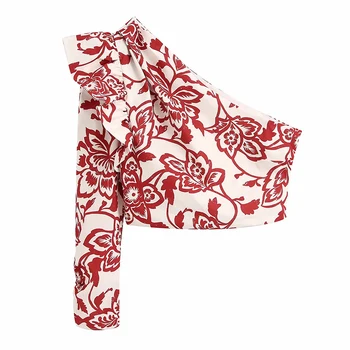 CHICEVER Print Floral Două Bucata Set pentru Femei Guler Asimetric pe Un Umar Backless Tricouri Mozaic Volane Fusta Costum de sex Feminin Nou
