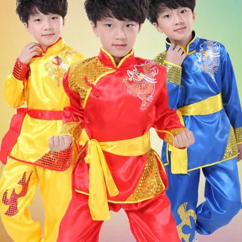 Chineză costum roșu Copii Wushu Tradițional Uniformă Costum pentru Copii kung fu fete haine băiat de dans Băieți Fete de Performanță Stabilite
