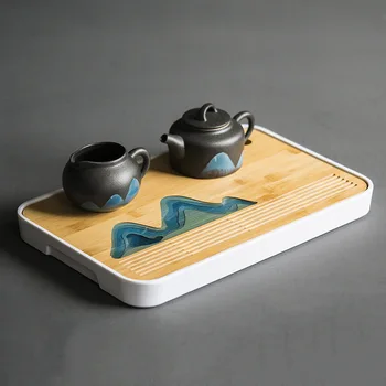 Chineză peisaj de călătorie tava de ceai,bambus portabil tava de ceai,Drenaj de stocare a apei kung fu set de ceai Sertar ceai camera de bord masă