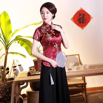 Chineză Stil de Îmbunătățire Cheongsam Topuri de Epocă Tang Costum Național Bluza Maneca Scurta China Îmbrăcăminte pentru Femei Hanfu Topuri