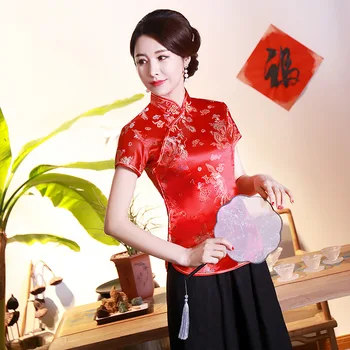 Chineză Stil de Îmbunătățire Cheongsam Topuri de Epocă Tang Costum Național Bluza Maneca Scurta China Îmbrăcăminte pentru Femei Hanfu Topuri