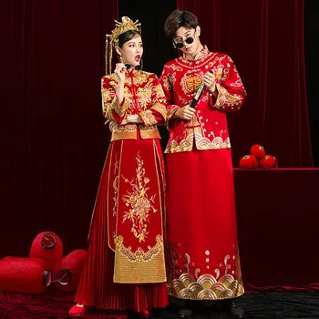 Chineză Tradițională Mireasa Îmbrăcăminte Pratensis Stil Cuplu Roșu Rochie De Seara Rochie De Mireasa Rochie De Sex Feminin Subțire Cheongsam Halat