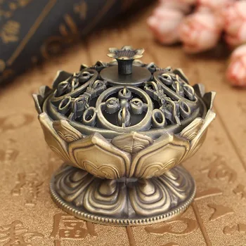 Chineză Tradițională Retro Lotus Metal Arzător De Tămâie Titularul De Flori Statuie Cădelniță Ornamente Meserii Cadou Home Decor Camera Tonuri De Cyan
