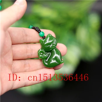 Chineză Verde Jad Cat Pandantiv Colier Farmec Jadeit Bijuterii Sculptate Amuleta Moda Accesorii Cadouri pentru Femei Barbati