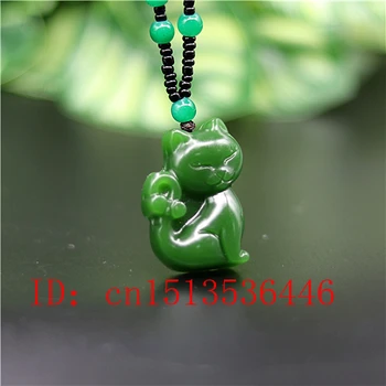 Chineză Verde Jad Cat Pandantiv Colier Farmec Jadeit Bijuterii Sculptate Amuleta Moda Accesorii Cadouri pentru Femei Barbati