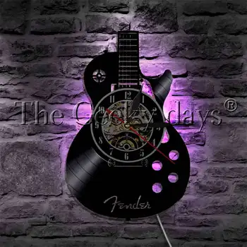 Chitara Coarde pentru Instrumente Muzicale LED disc de Vinil Ceas de Perete Rock N Roll Muzica ceasuri de Perete Decorative de Iluminat