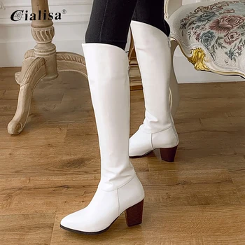 CIALISA Pantofi 2020 Moda de Înaltă Calitate Zippere Piele Pu Subliniat Toe Doamnelor Cizme lucrate Manual Casual cu Toc pentru femei Cizme pentru Femei