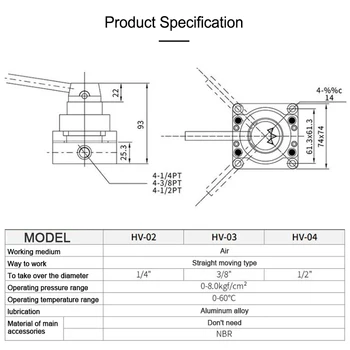 Cilindru Pneumatic de mână rotativ, manual, supapa supapa HV-02/03/04/HV200D/B/K34R6/4HV210-08