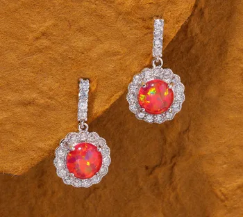 CiNily Creat Roșu Opal Cubic Zirconia Placat cu Argint Cercei en-Gros Elegant pentru Femei Bijuterii Cercei Stud 7/8