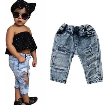 Citgeett Nou Copil Copil Fete de Vară Gol Pantaloni Casual blugi Denim Rupt Patch-uri de Moda Haine de Vară