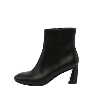 Cizme de toamna Pentru Femei Glezna cu Fermoar 6 cm Tocuri din Piele Pantofi Alb-Negru Pantofi de Moda HL135 MUYISEXI