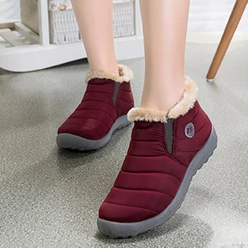 Cizme De Zapada Pentru Femei Pantofi De Pluș Cald Cizme Scurte De Blană Glezna Cizme De Iarna Femei Alunecare Pe Pantofi Casual Plat Impermeabil Botines Mujer