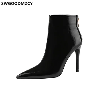 Cizme din piele pentru Femei Tocuri Cizme Sexy Negru Glezna Cizme Pentru Femei Pantofi Pantofi de Iarna pentru Femei de Moda de sex Feminin+pantofi Zapatos De Mujer