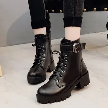 Cizme Femei Motocicleta Pantofi De Sex Feminin Dantelă Sus Pană Platforma Glezna Cizme Negre Din Piele Pantofi Oxford Punk Goth New Sosire 2020