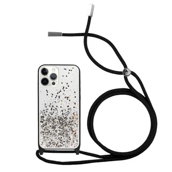 Clar sclipici iPhone 11 Pro Max cazul + cablu negru-margine de culoare Tpu silicon frânghie atârnă sclipici