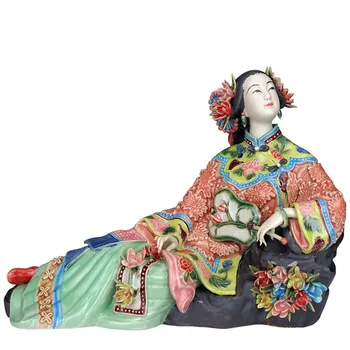 Clasic Doamnelor Primăvară Ambarcațiunile De Artă Pictate Figura Statuie Ceramice Antic Chinez Figurină De Porțelan Decoratiuni Acasă L3389