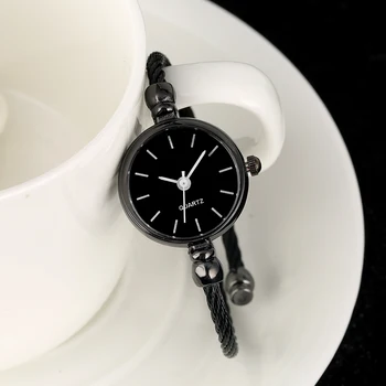 Clasic Quartz Analog Bratara Ceas de Moda Benzi de Oțel Inoxidabil cu Spirală de Ceasuri Brățară Specială Cadran Negru Ceas de mana Doamna