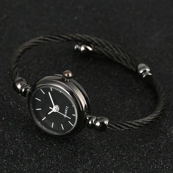 Clasic Quartz Analog Bratara Ceas de Moda Benzi de Oțel Inoxidabil cu Spirală de Ceasuri Brățară Specială Cadran Negru Ceas de mana Doamna